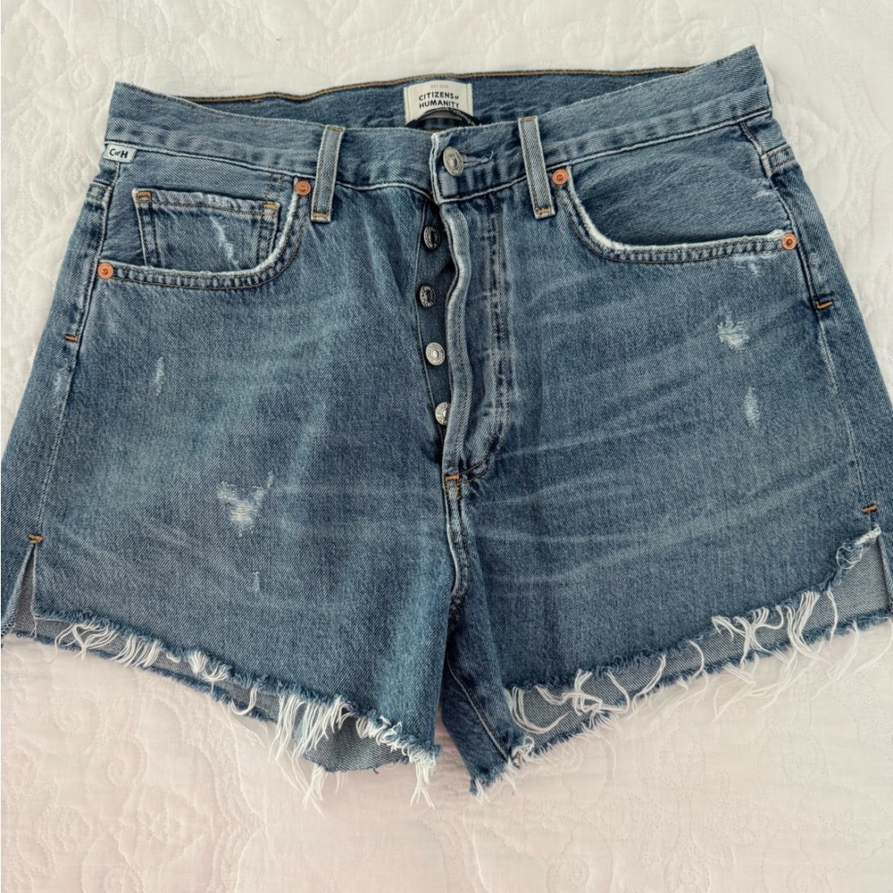 Citizens Of Humanity Blue Jean Shorts Distressed High-Waisted